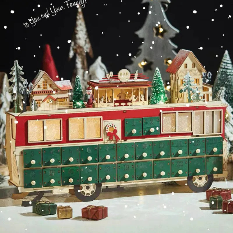 Wooden Bus Scene Advent Calendar