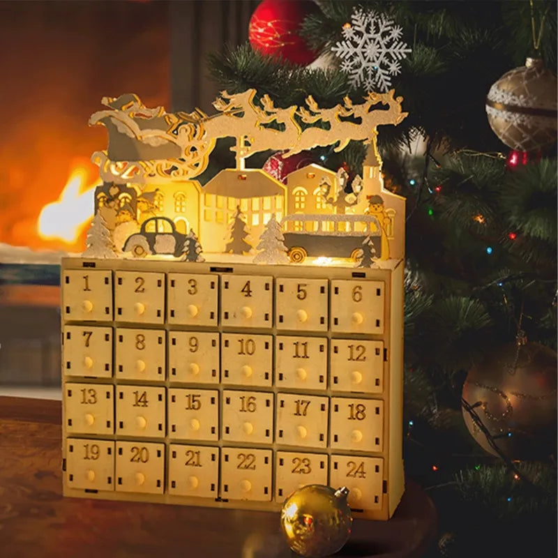 Wooden Advent Calendar with LED Lights