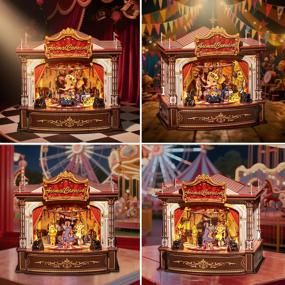 Animal Carnival Wooden Music Box