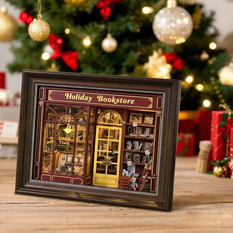 Street Corner Holiday Bookstore 3D Picture Frame Kit