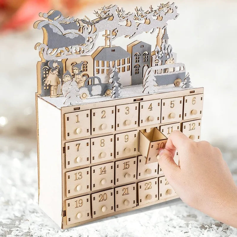 Wooden Advent Calendar with LED Lights