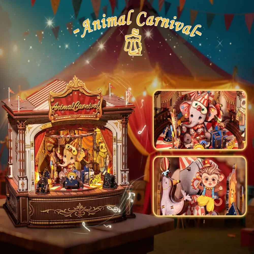 Animal Carnival Wooden Music Box